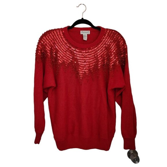 Eminent Womens VINTAGE Beaded Sequined Oversized Red Sweater Size Small - Picture 1 of 7